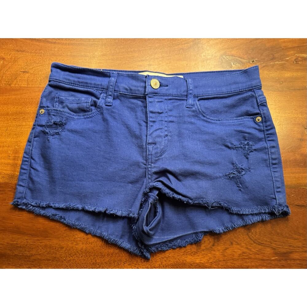Abercrombie & Fitch Womens Royal Blue Destroyed Cut Off Denim Shirts Size 0